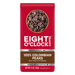 Eight O'Clock Coffee Peaks whole bean bags front showcase premium Arabica flavor for home brewing