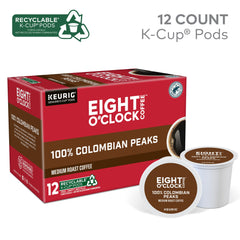 Eight O'Clock Colombian Peaks steaming cup showcasing aroma and smooth flavor.