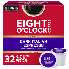 Eight O'Clock Dark Italian Espresso K-Cup pod, bold aroma ready-to-brew.