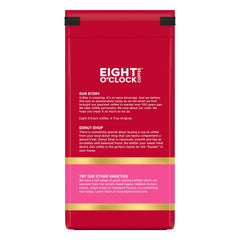 Close-up of Eight O'Clock Donut Shop bag highlighting premium Arabica beans for rich taste.