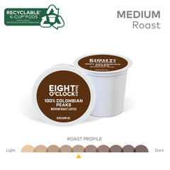 Eight O'Clock recyclable packaging label on K-Cup pods.
