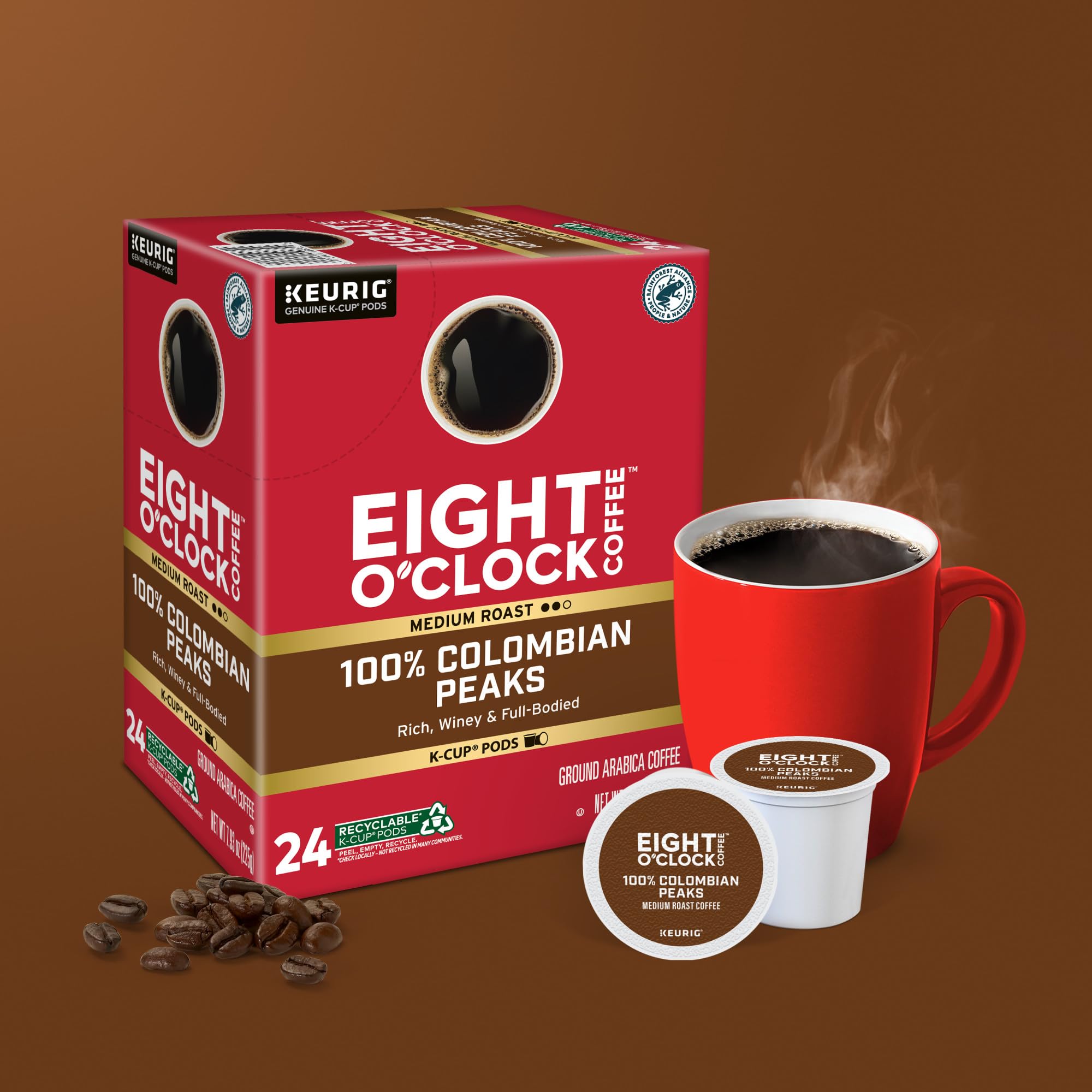 Eight O'Clock Kosher symbol on packaging.