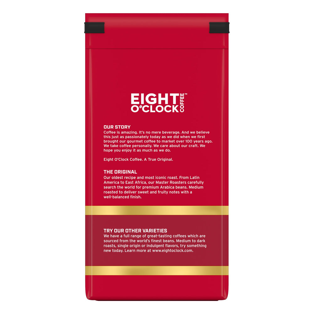 Eight O'Clock Coffee The Original Ground Coffee six-pack display emphasizes value for daily brewing.