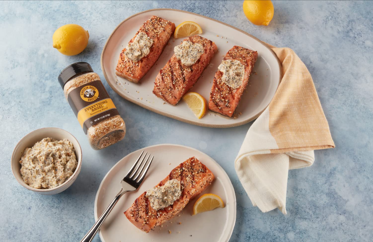 Einstein Bros Everything Bagel Seasoning in pantry display for quick meal flavor boosts.