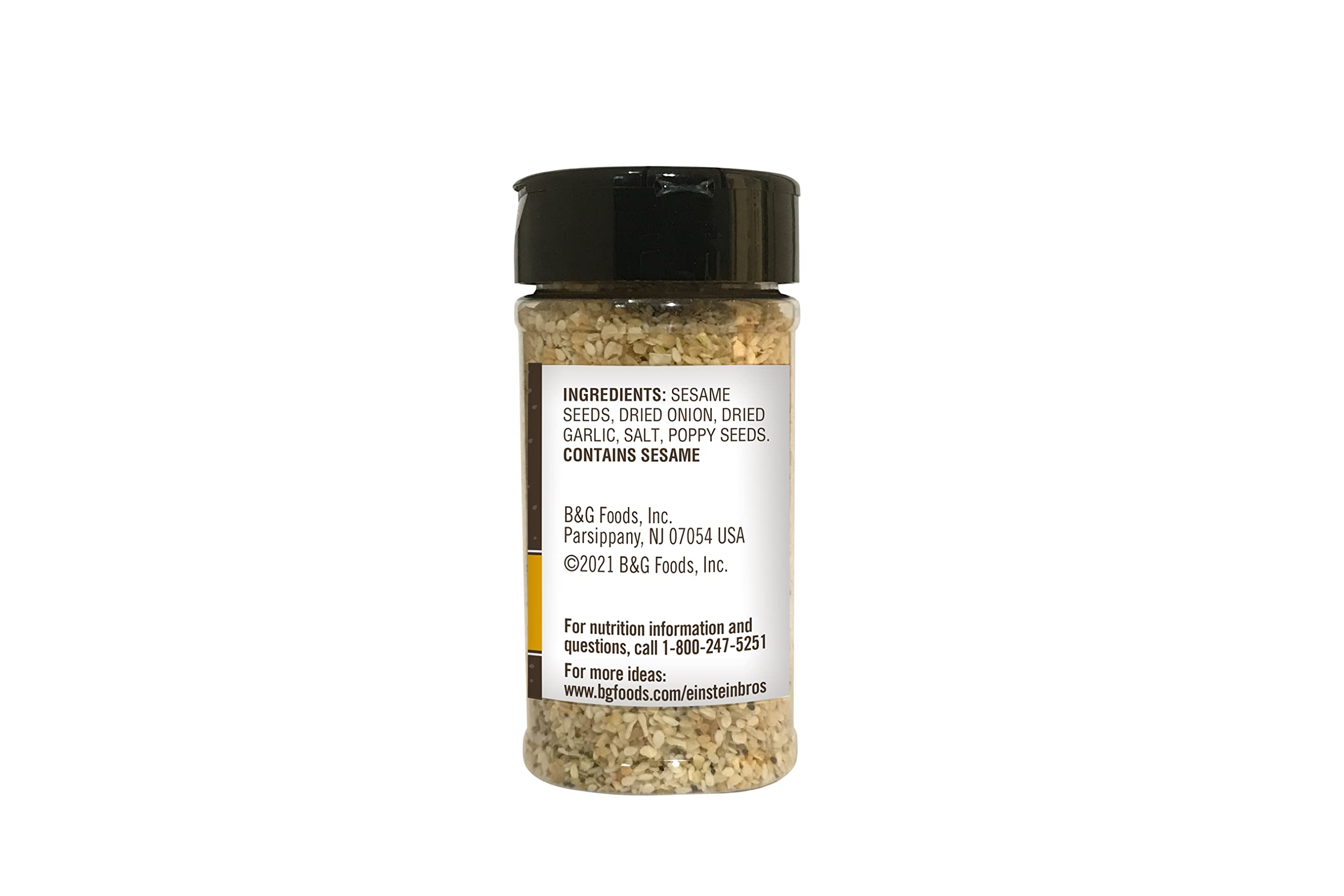 Einstein Bros Everything Bagel Seasoning shaker dispensing rich flavors at a touch.