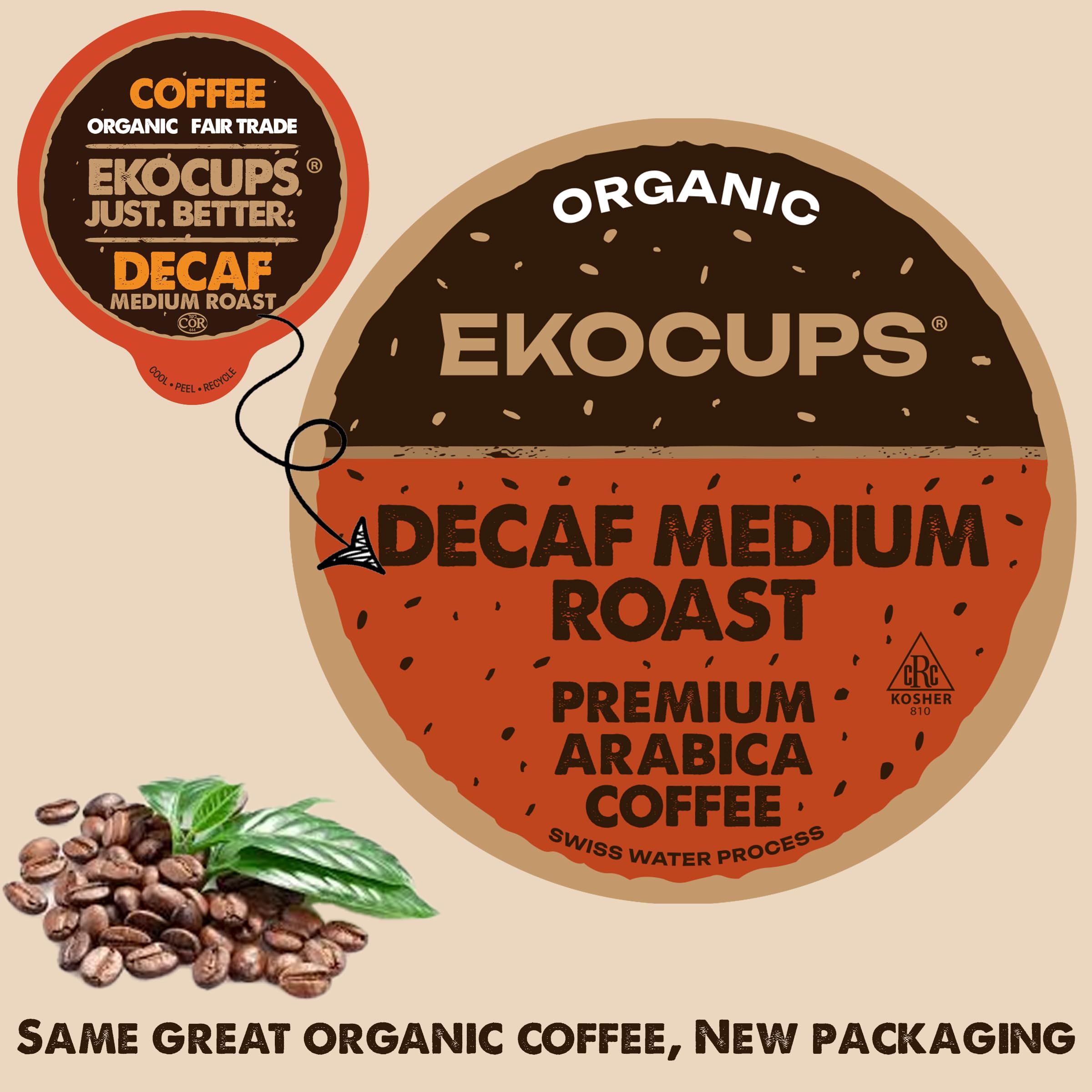 EKOCUPS fresh pod display promoting easy decaf coffee at home