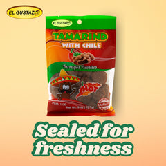 El Gustazo tamarind balls chili packaging, resealable bag keeps flavors fresh