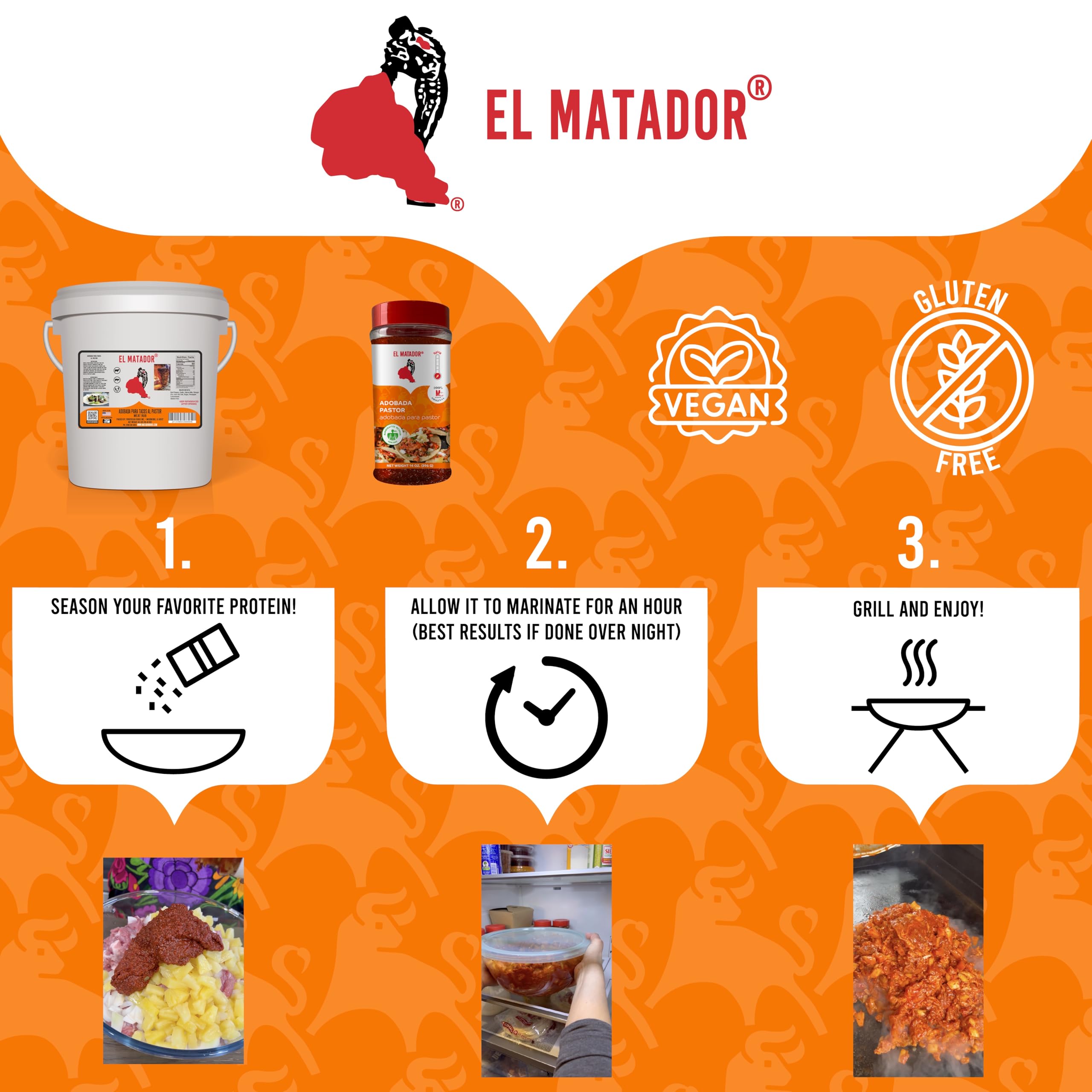 El Matador Adobada Al Pastor gluten-free label, suitable for allergen-conscious meals.