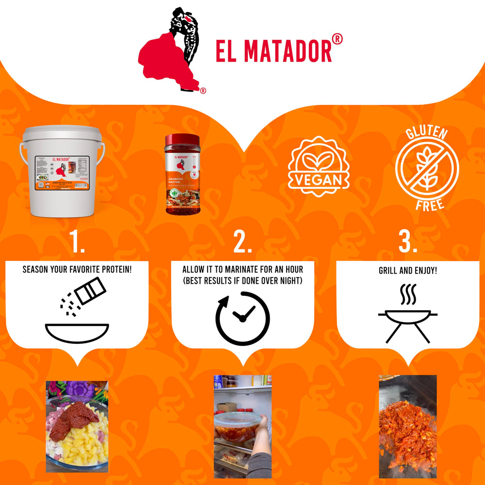 El Matador Adobada Al Pastor gluten-free label, suitable for allergen-conscious meals.