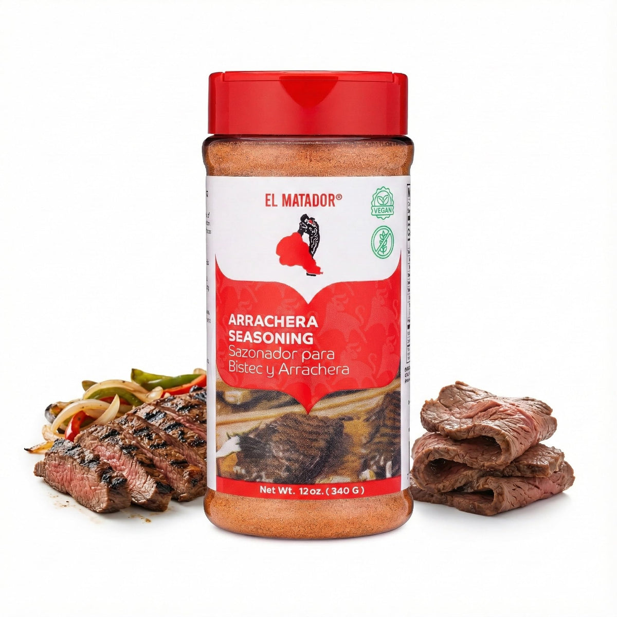 El Matador Arrachera Seasoning jar ready for rich beef flavor