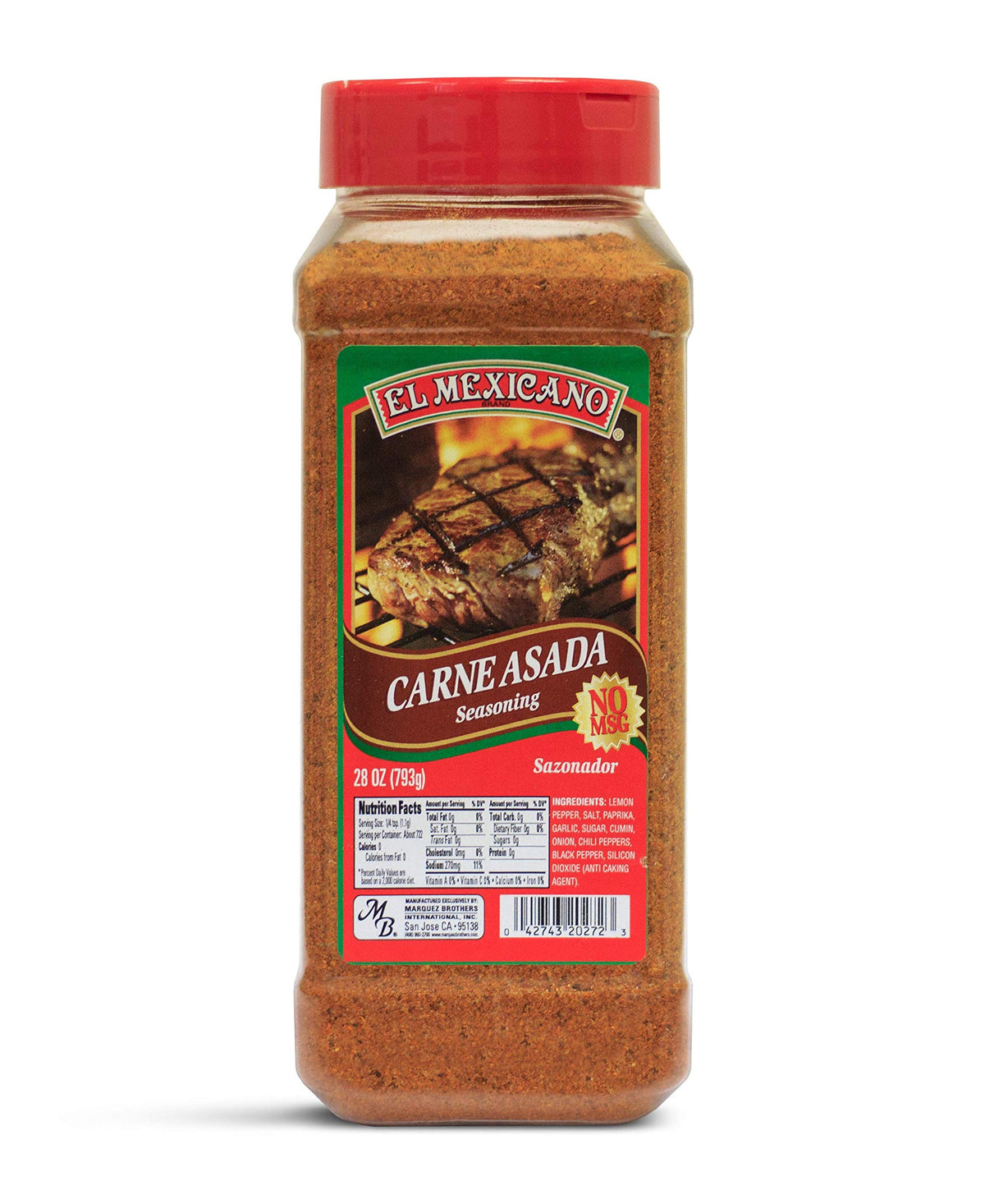 El Mexicano Carne Asada Seasoning packaging front for bold grilled flavor.