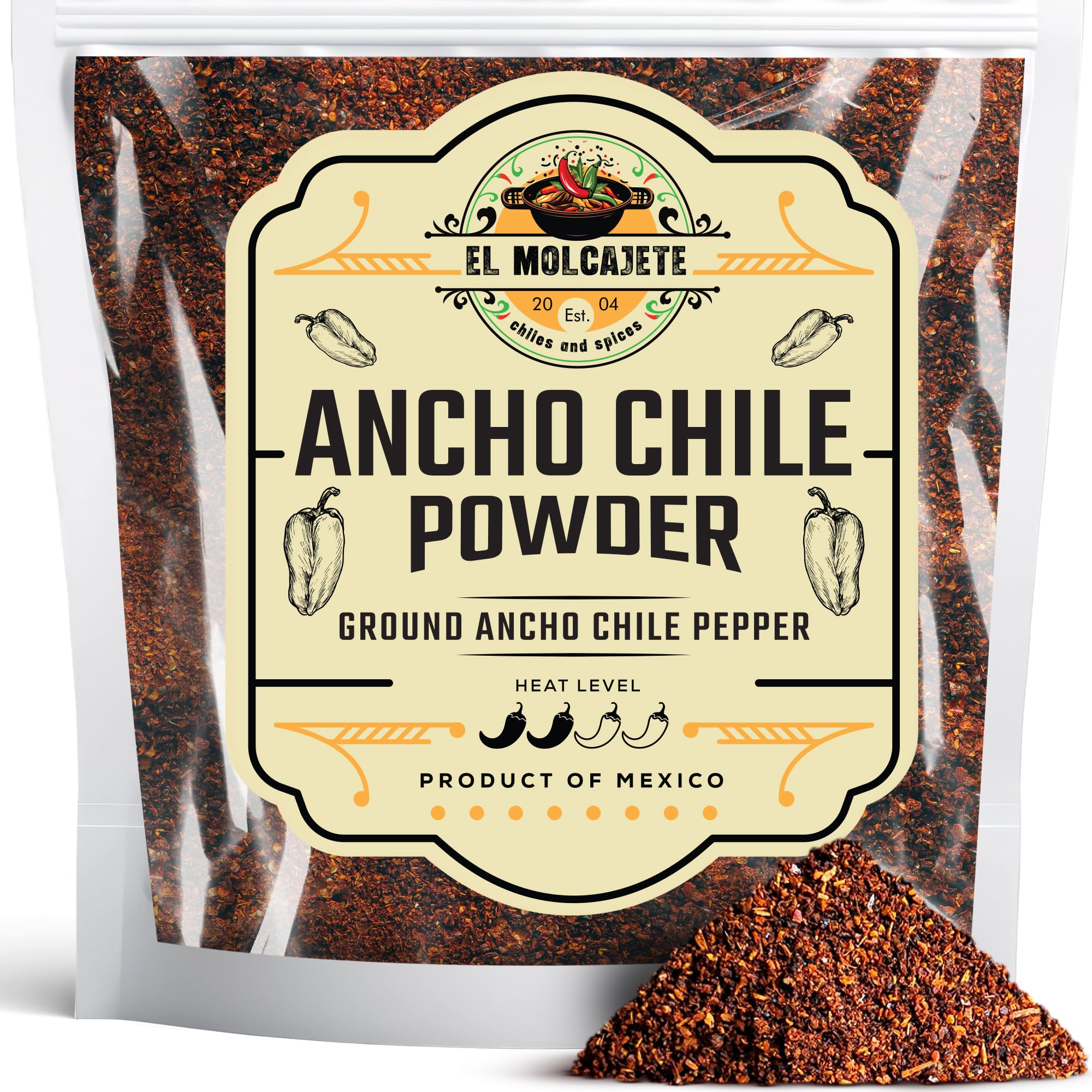 El Molcajete ancho chile powder bottle ready for sauces and rubs.