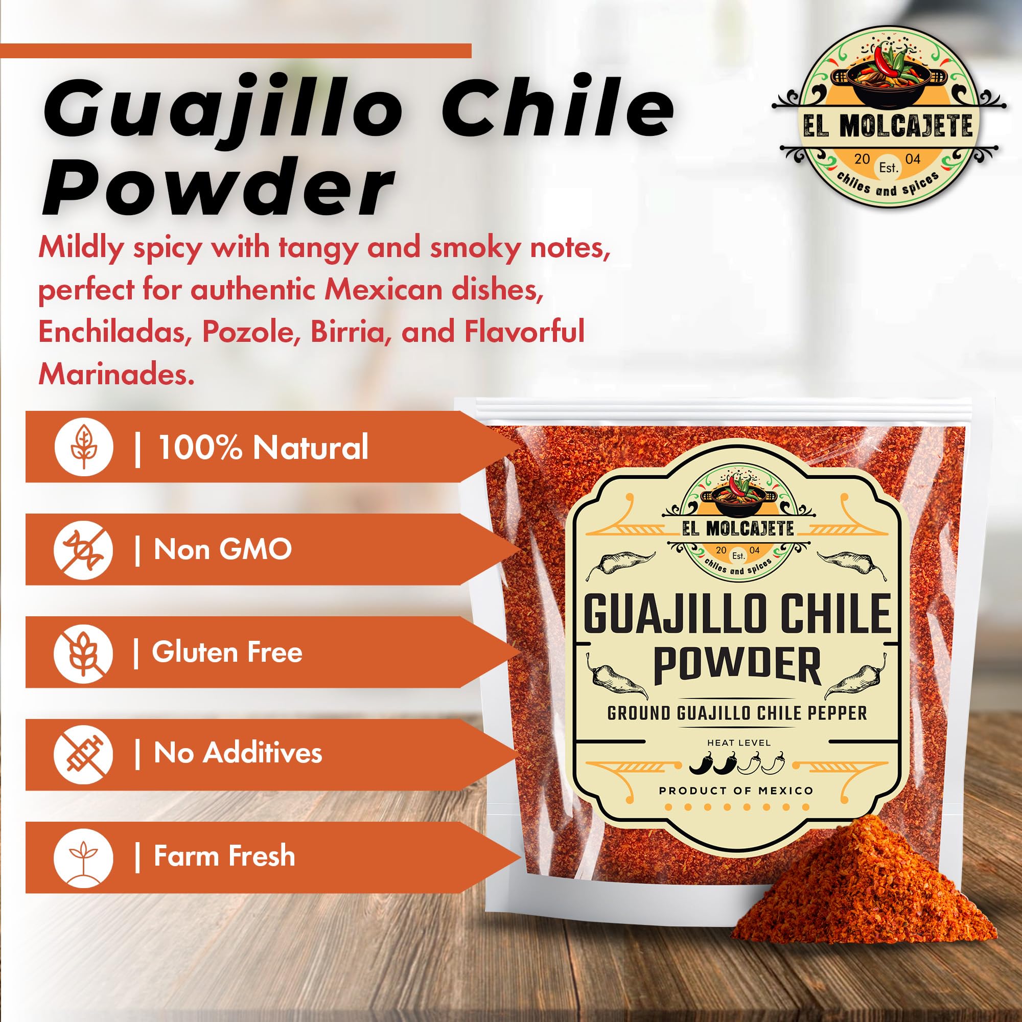 El Molcajete chipotle-chile-powder-bag; deep smoky heat for rubs.