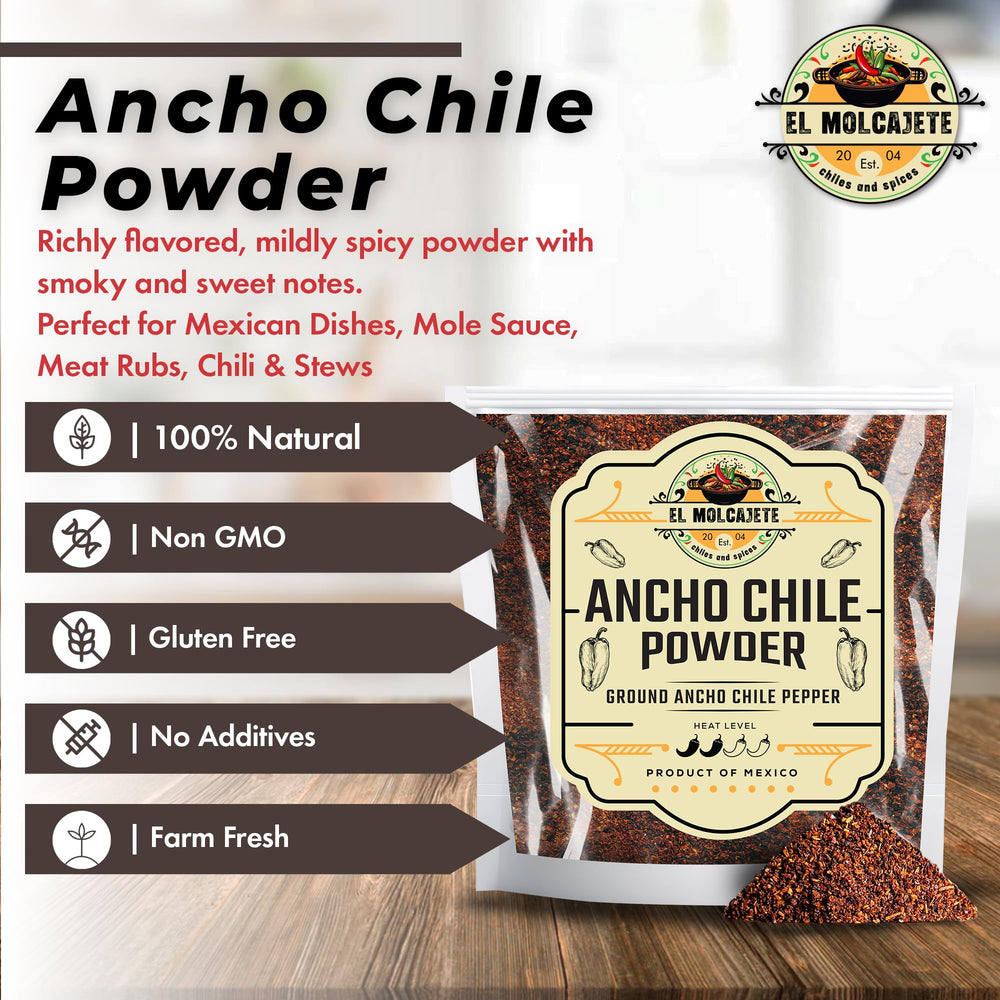 El Molcajete guajillo-chile-powder-bag; tangy, smoky brightness for marinades.