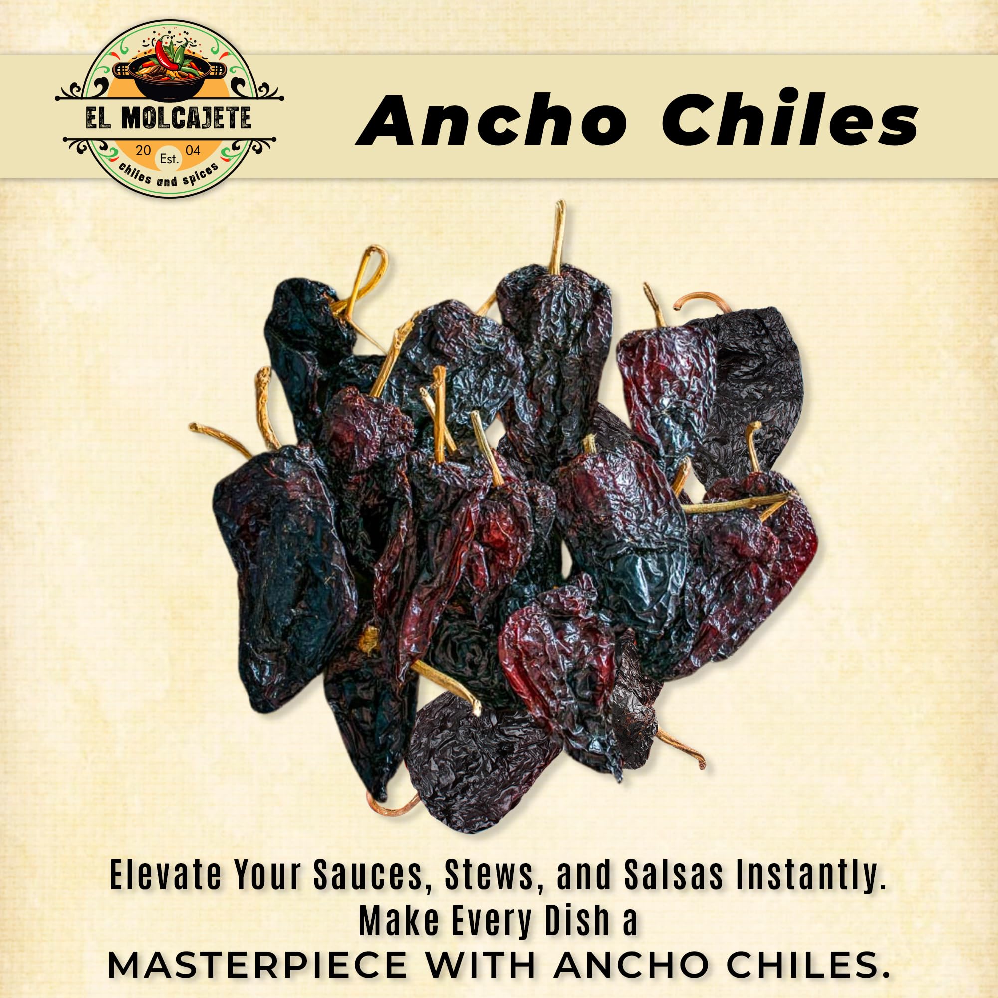 El Molcajete Guajillo Chile whole dried for bright, tangy warmth in salsas.