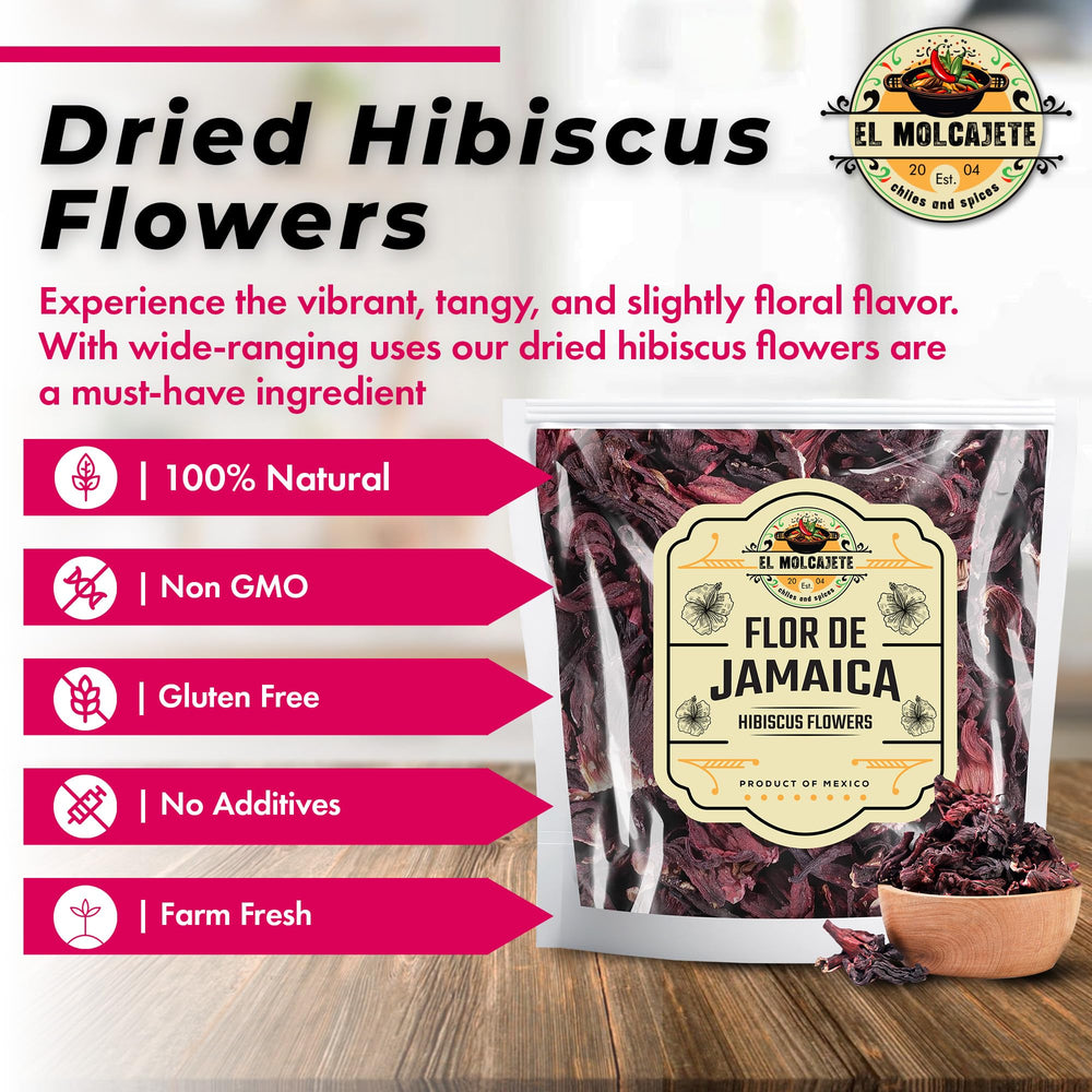El Molcajete hibiscus petals close-up showing vibrant color for tea