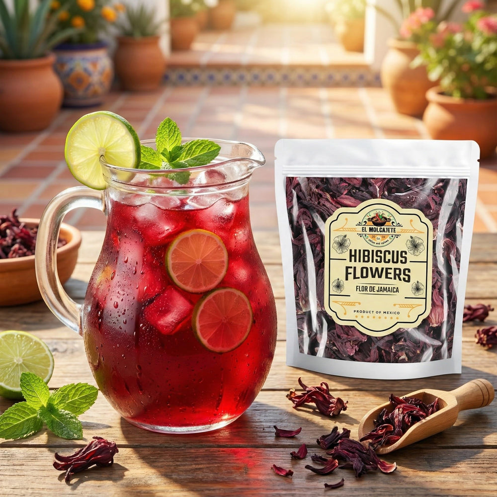 El Molcajete hibiscus tea ready for hot brew with aromatic steam