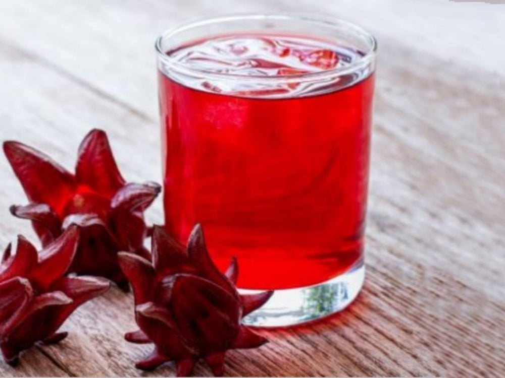 Sealed jar of hibiscus flowers on kitchen shelf, quality product