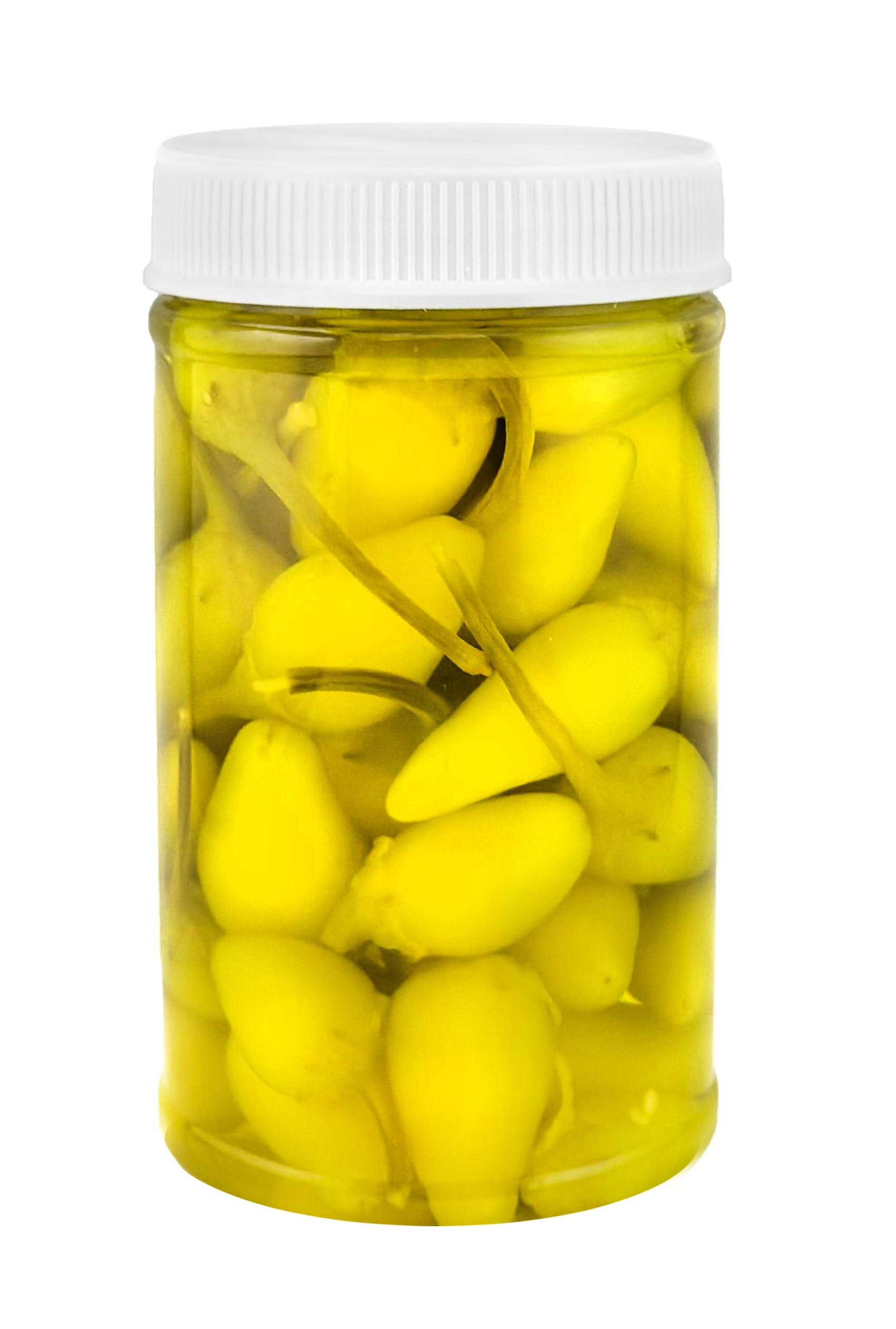 El Pato hot yellow chili peppers ingredients panel with pickled chilies and brine
