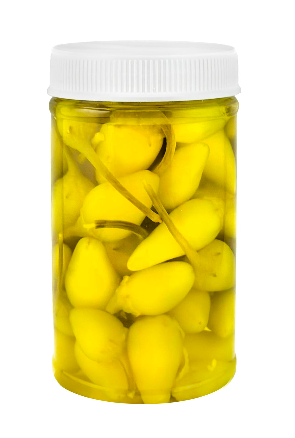 El Pato hot yellow chili peppers ingredients panel with pickled chilies and brine