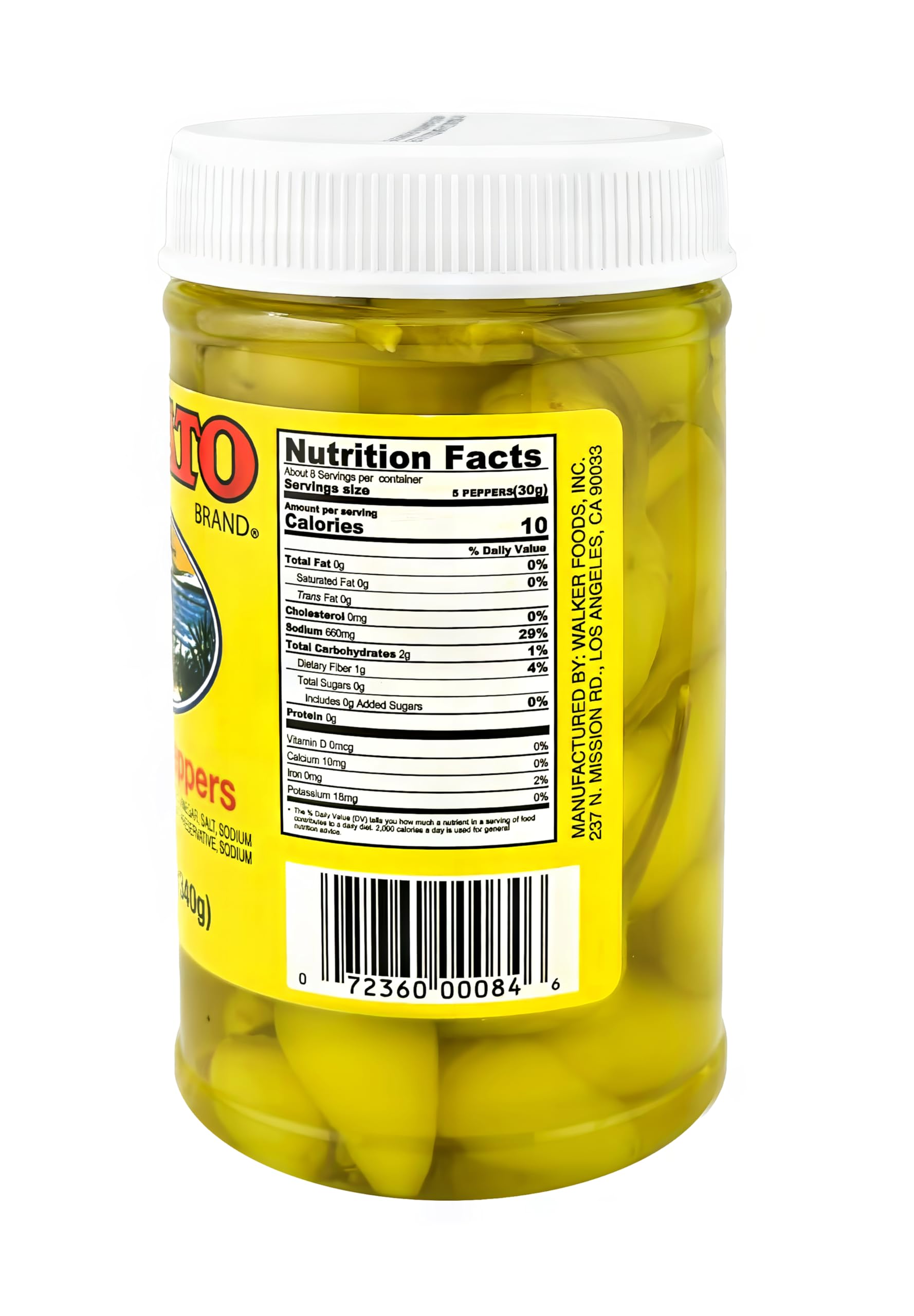 El Pato hot yellow chili peppers jar back highlighting kosher certification and batch details