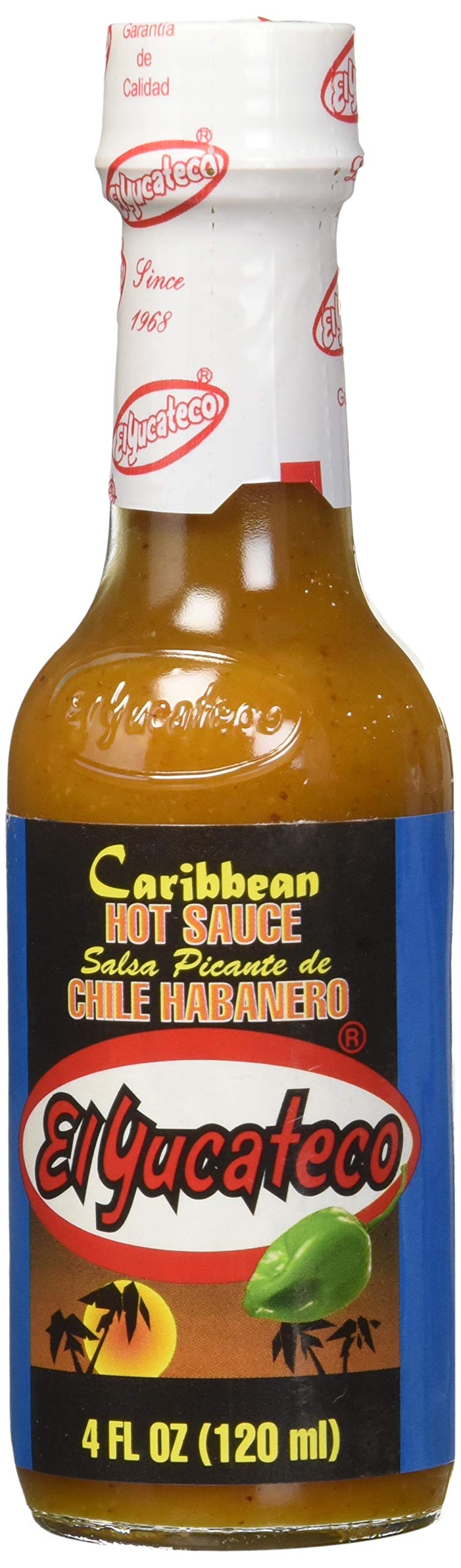 El Yucateco Hot Habanero Caribb bottle front view for bold flavor.