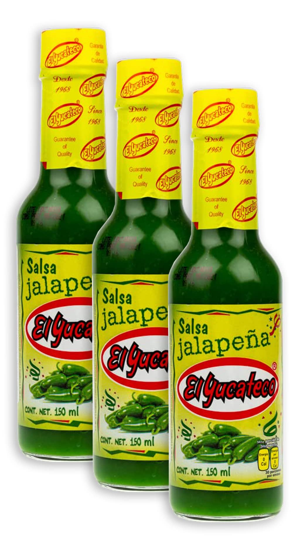 El Yucateco Jalapeno hot sauce bottle close-up for vibrant flavor.