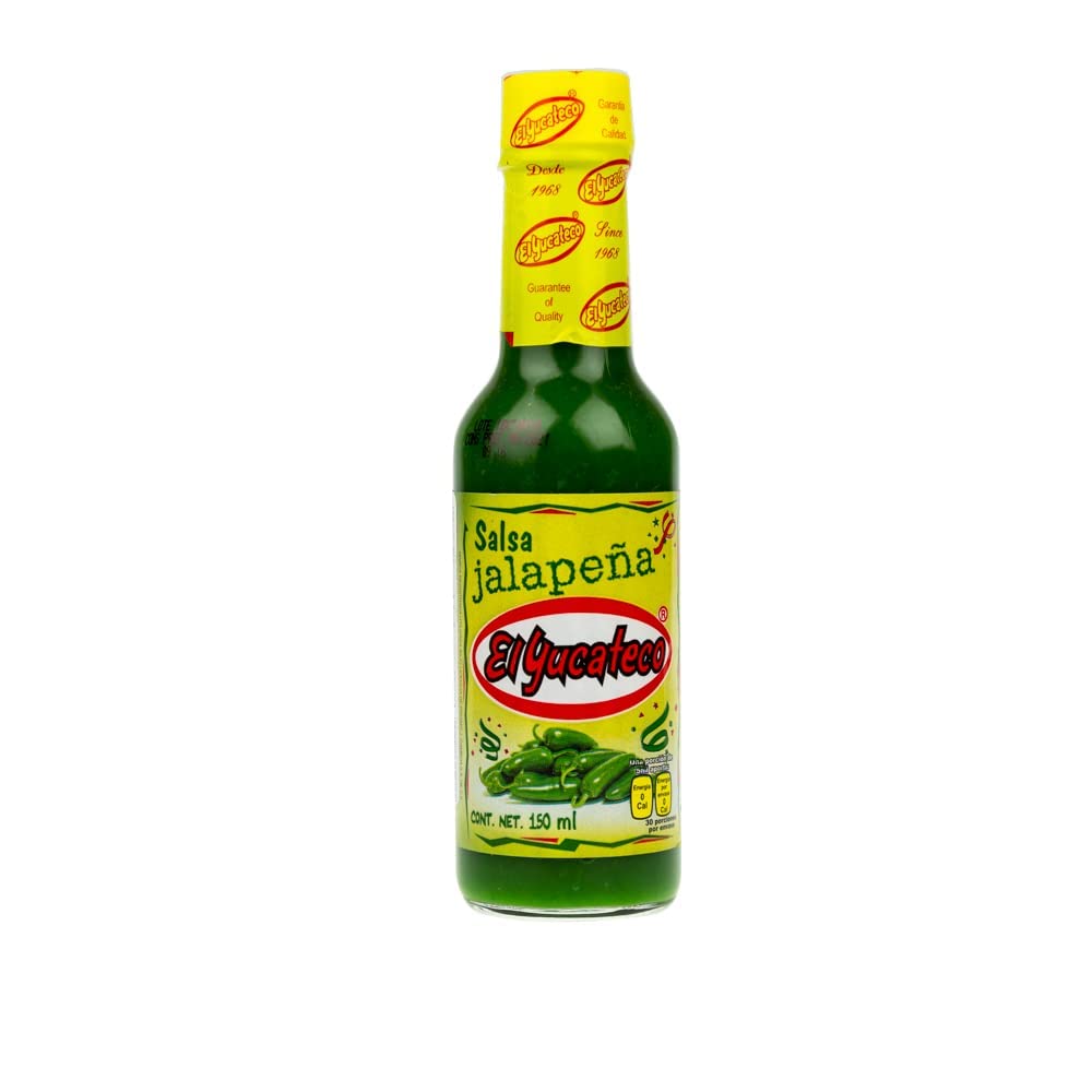 El Yucateco Jalapeno hot sauce pack of three displayed for versatile kitchen use.