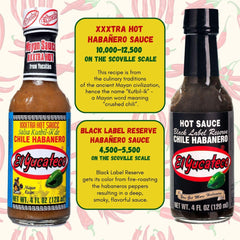 El Yucateco XXXtra Hot Habanero sauce delivers explosive heat to meals.