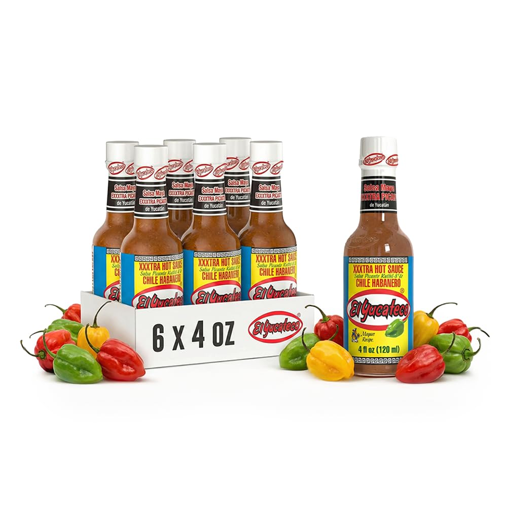 El Yucateco XXXtra Hot Habanero sauce bottle showcases intense heat and authentic Mayan flavor.