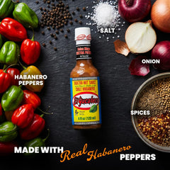 El Yucateco XXXtra Hot Habanero sauce dispensing pour — easy to drizzle.