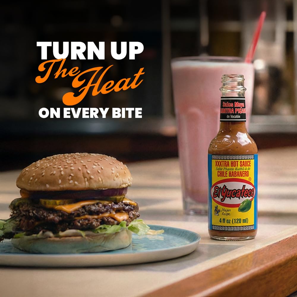 El Yucateco XXXtra Hot Habanero sauce on grilled meat or seafood — bold finish.