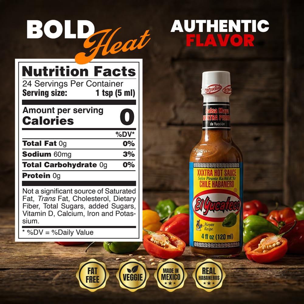 El Yucateco XXXtra Hot Habanero sauce pack — convenient six-pack for family meals.
