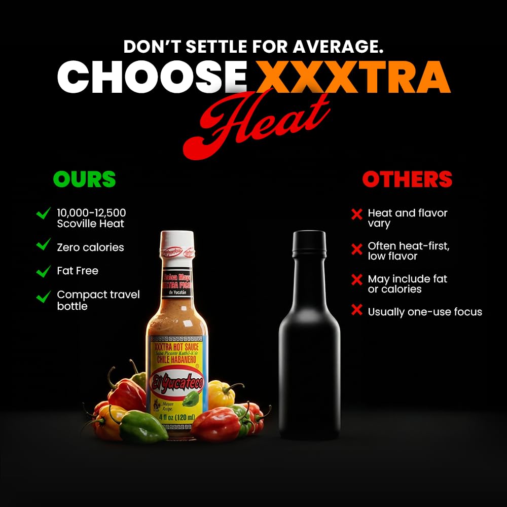 El Yucateco XXXtra Hot Habanero sauce with tacos — punchy heat for bold flavor.