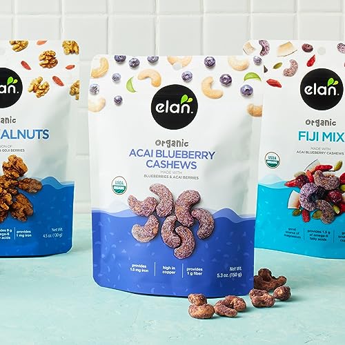 Elan Acai Blueberry Cashews kosher-certified icon signals trust and inclusivity.