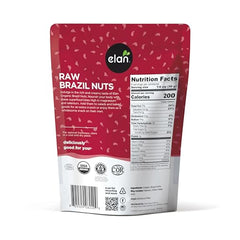 Elan Brazil Nuts packaging highlighting organic certifications and labels