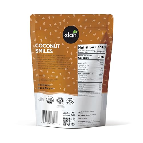 Elan Coconut Smiles close-up of lightly toasted chips for crunch.