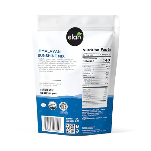 Elan Himalayan Sunshine Mix in a bowl showcasing nuts and dried berries for energy.