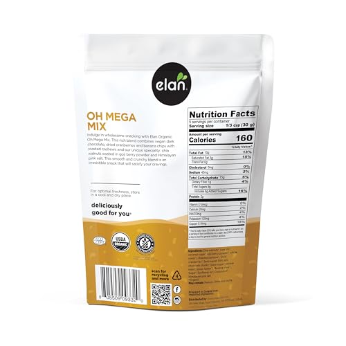 Elan Oh Mega Mix in a bowl with vegan chocolate and dried fruits ready to eat
