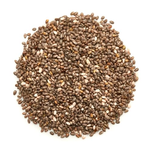 Elan Organic Chia Seeds bottle close-up showing omega rich seeds for meals
