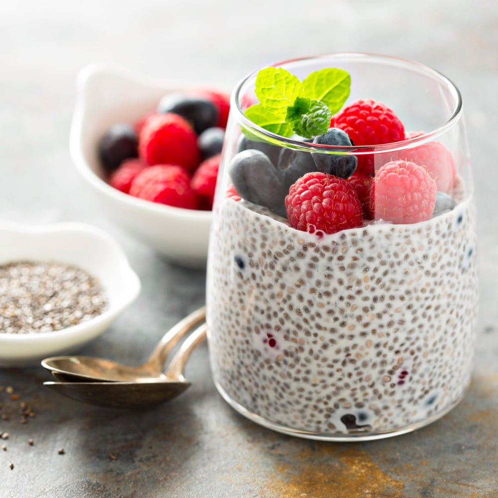 Elan Organic Chia Seeds sprinkled into yogurt for texture and fiber