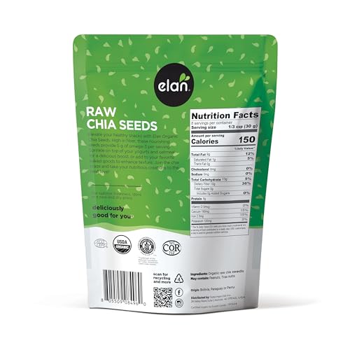 Elan Organic Chia Seeds being poured over oats for a nutritious breakfast