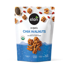 Elan Organic Chia Walnuts glazed with chia seeds, healthy on-the-go snack