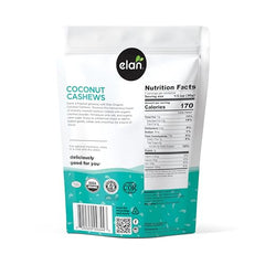Elan Organic Coconut Cashews glaze closeup highlighting premium ingredients.