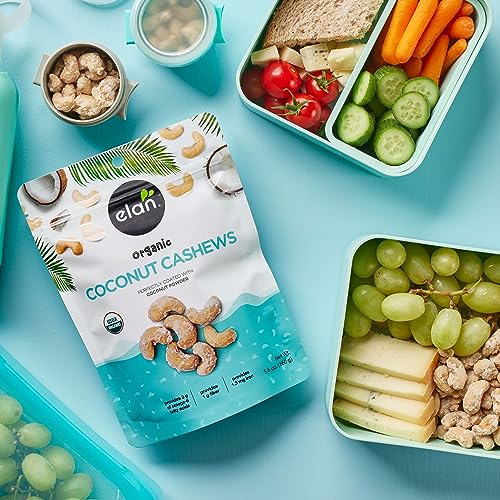 Elan Organic Coconut Cashews pantry-storage image promotes cool, dry storage.