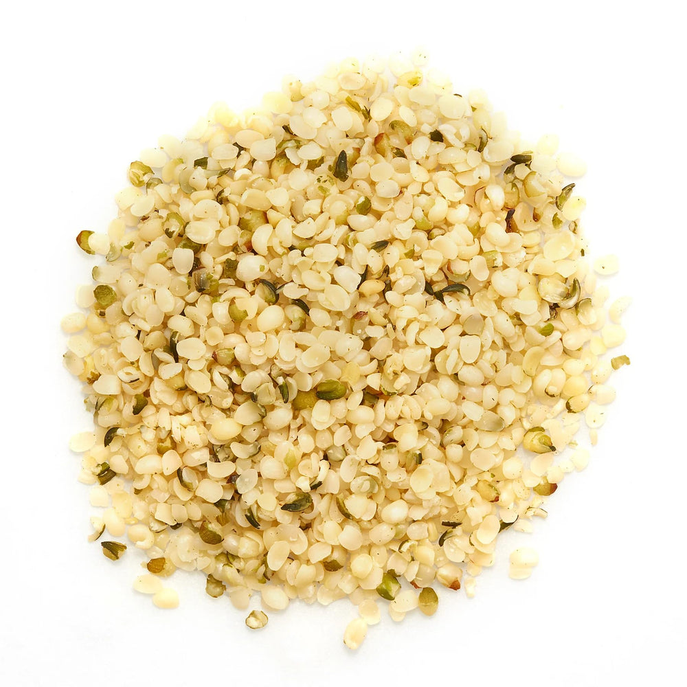 Close-up of Elan hemp seeds texture with nutty aroma.
