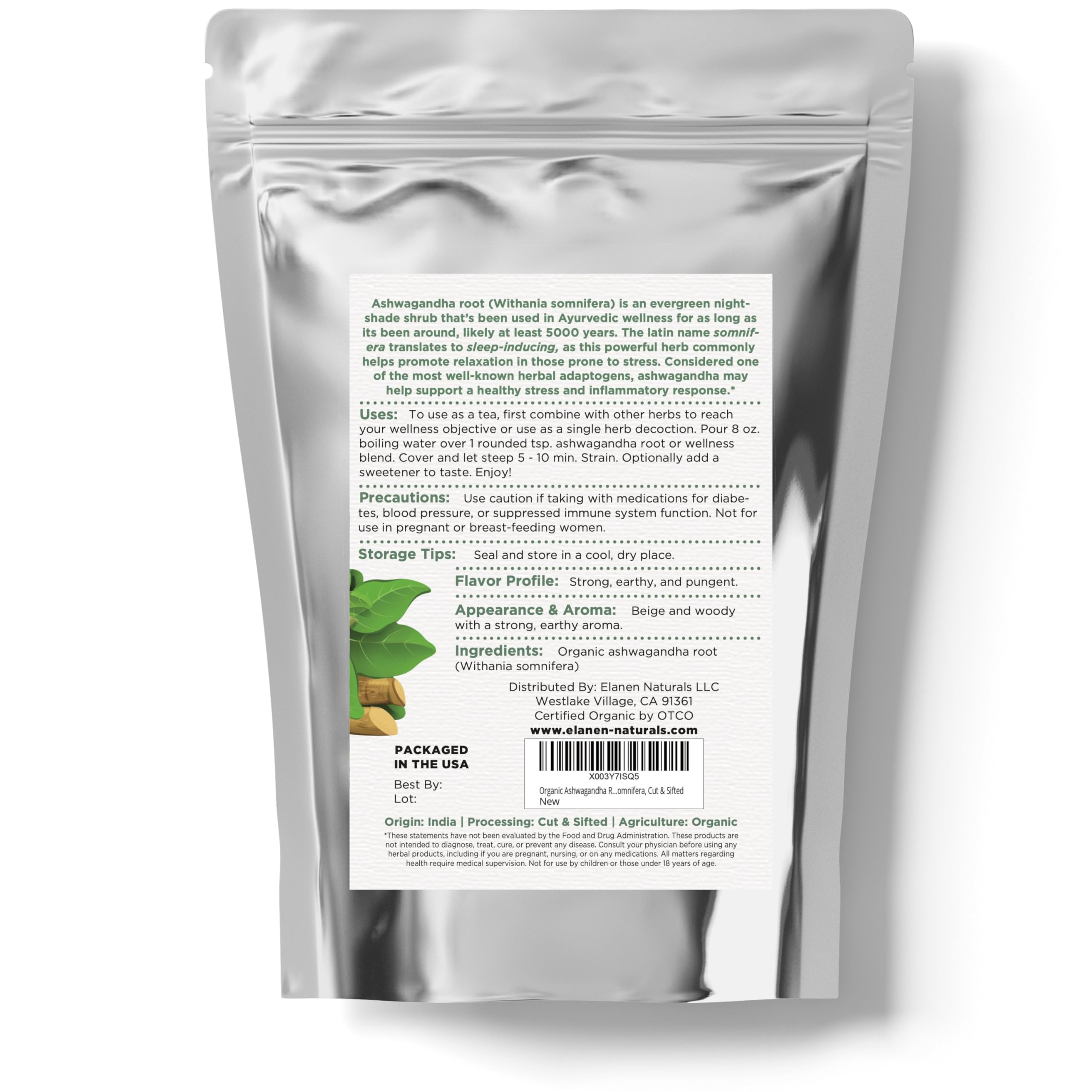Elanen Naturals ashwagandha root ideal for herbal tea blends