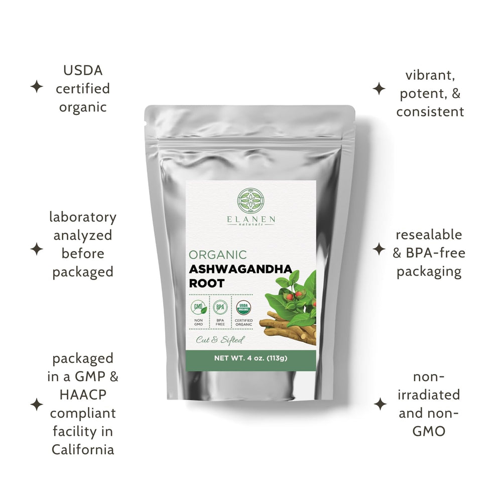 Elanen Naturals ashwagandha root infusion ready for brewing