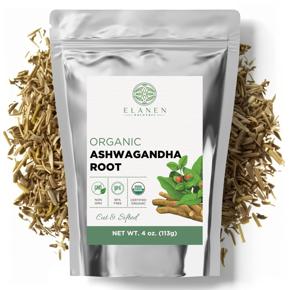 Elanen Naturals ashwagandha root loose leaf for soothing tea infusion