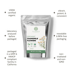 Elanen Naturals chamomile tea with hot steep releasing aroma